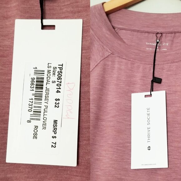 NEW Thrive Societe Long Sleeve Modal Jersey Pullover Top Rose Pink Size S $72 - Picture 11 of 14